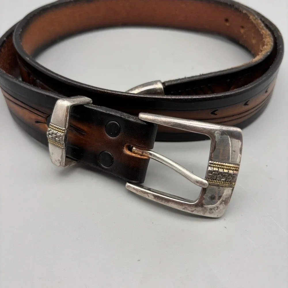1998 Vintage Buckle Source Brown Leather Belt‎ 38 Inches Western Wear USA
